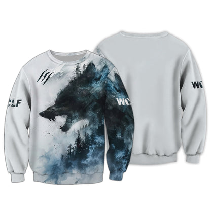 T-shirt imprimé 3D avec loup noir et lune rouge, cadeau personnalisé pour les amoureux des loups