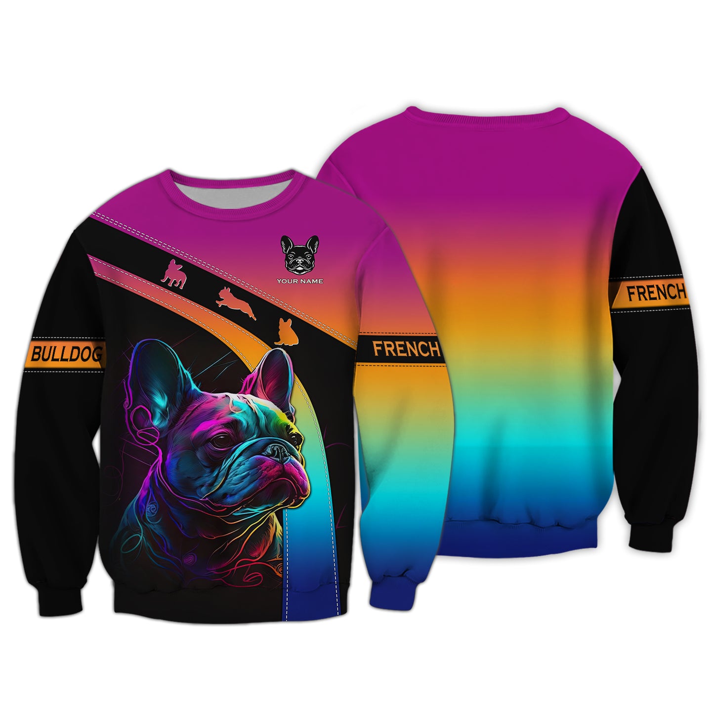 3D Full Print Vibrant French Bulldog T-Shirt Personalized Name Gift For Dog Lovers
