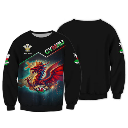 T-shirts personnalisés Dragon King Of Wales Wales T-shirt imprimé 3D complet Cadeau pour les amoureux de CYMRU