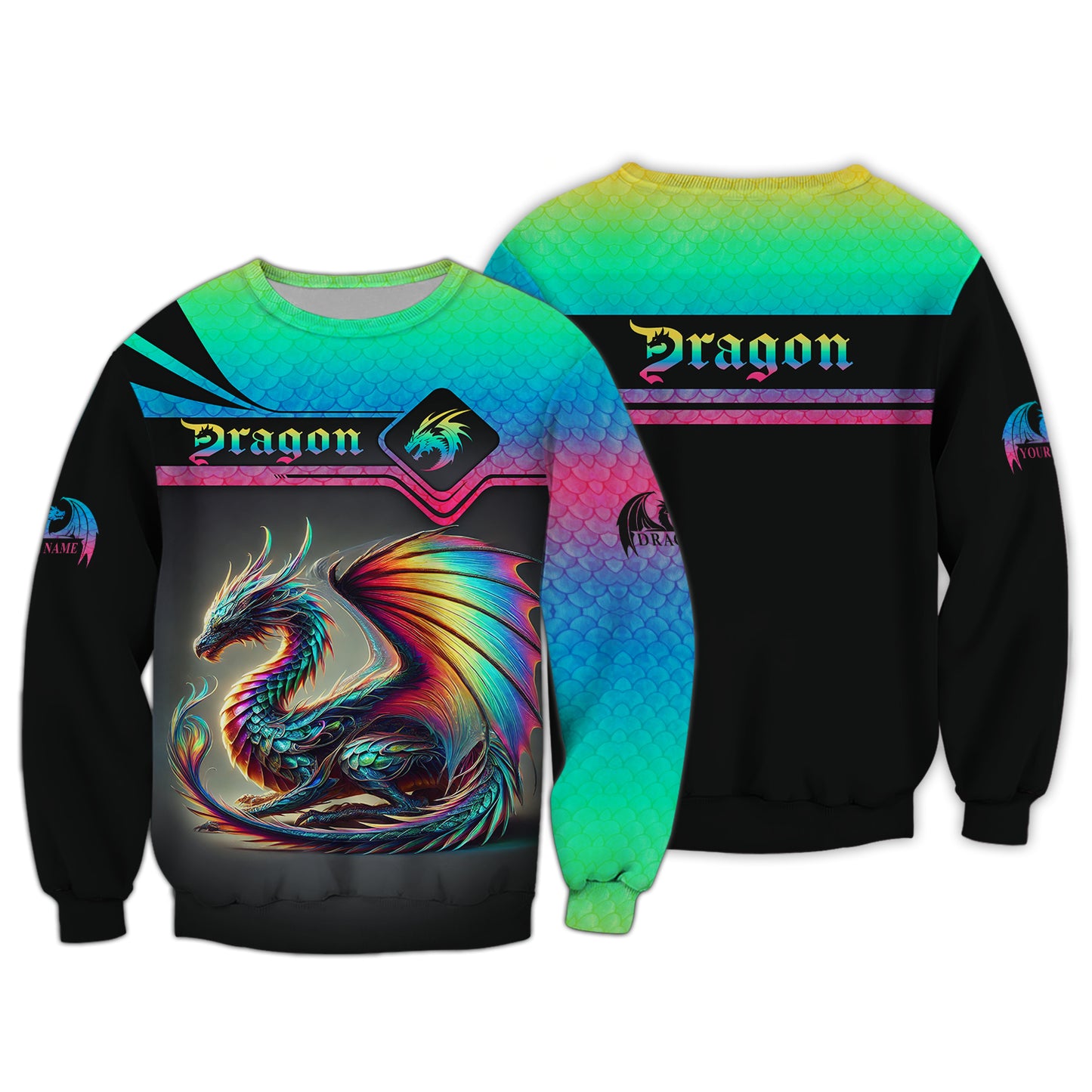 Sweat à capuche zippé au néon avec impression complète en 3D, cadeau personnalisé avec nom pour les amoureux des dragons