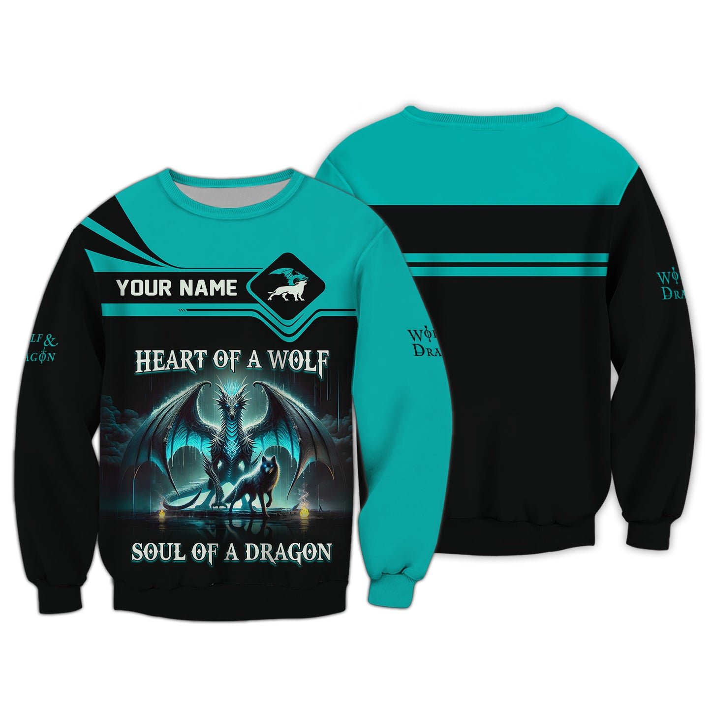 3D Full Print Heart Of A Wolf Soul Of A Dragon Zipper Hoodie Personalized Name Gift For Dragon Lovers