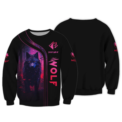 Sudadera con capucha y cremallera con diseño de lobo neón, camiseta personalizada, gif para amantes de los lobos, camisetas 3D