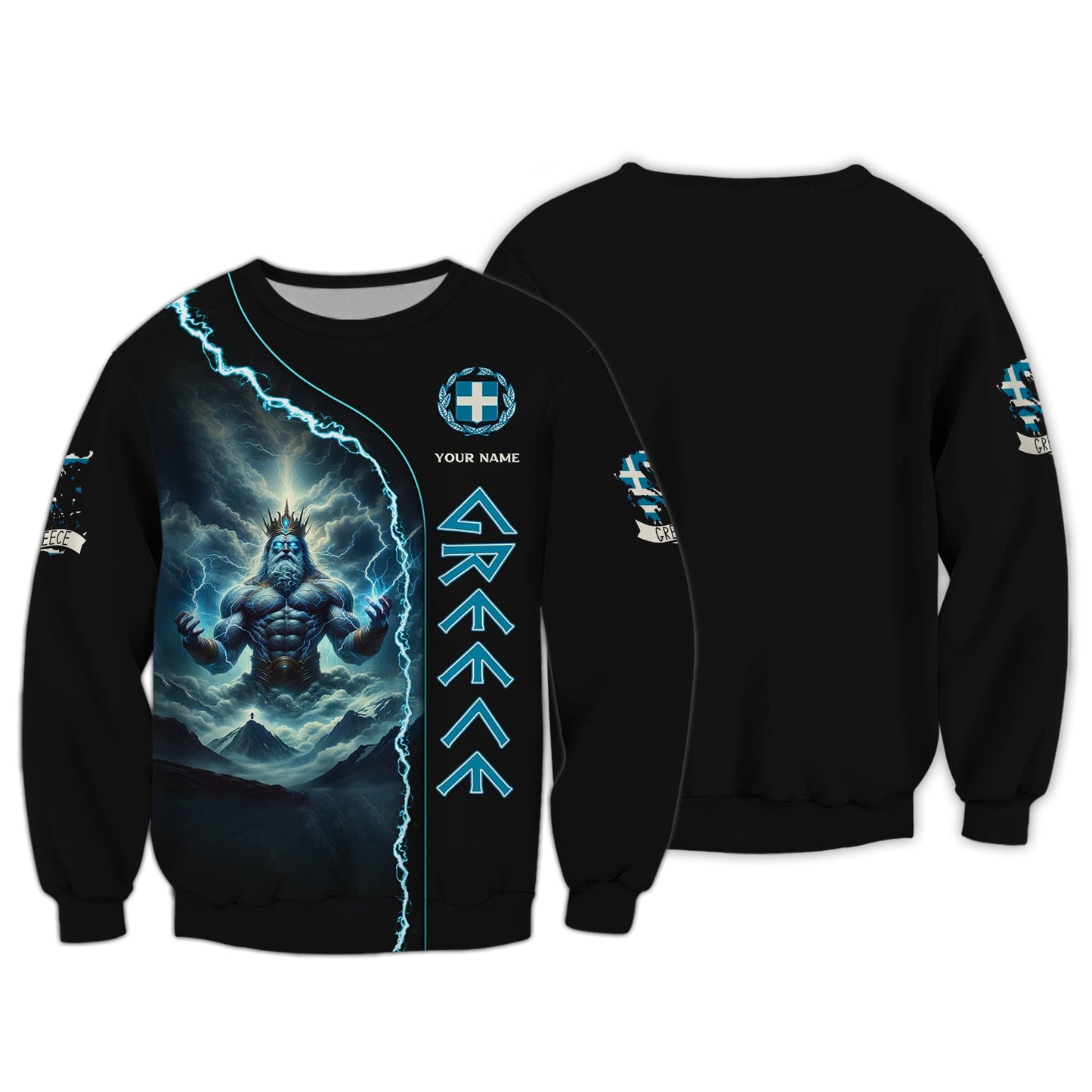 Sudadera con capucha y cremallera 3D con nombre personalizado de Zeus Grecia, regalo personalizado para los amantes de Grecia