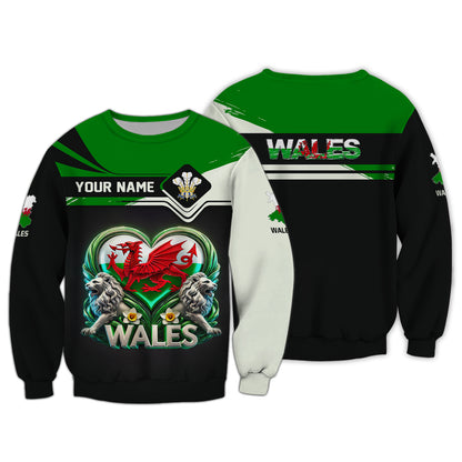 3D Full Print Dragon With Lion Of Wales Shirt Personalized Name Gif For Wales Lovers