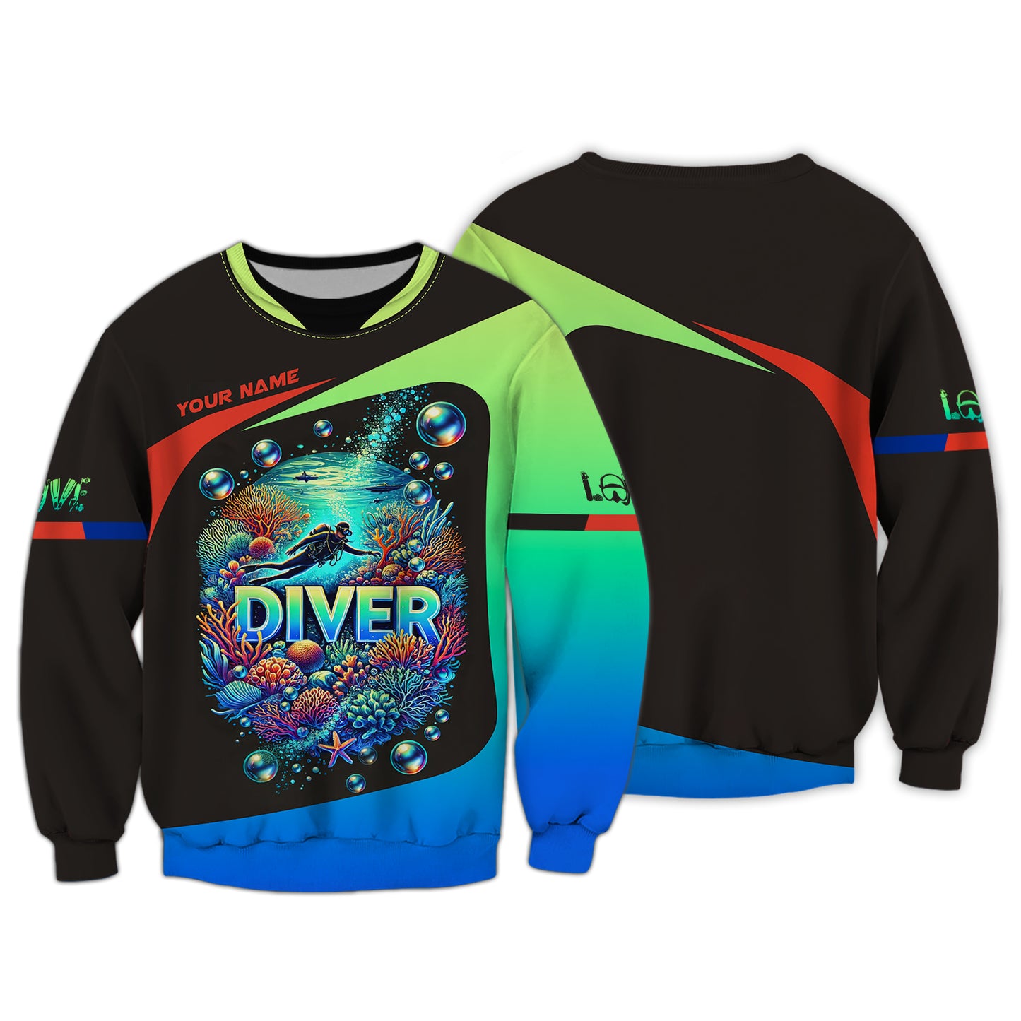 Camiseta personalizada con nombre de buceo en 3D Buceo en el océano Regalo personalizado para amantes del buceo