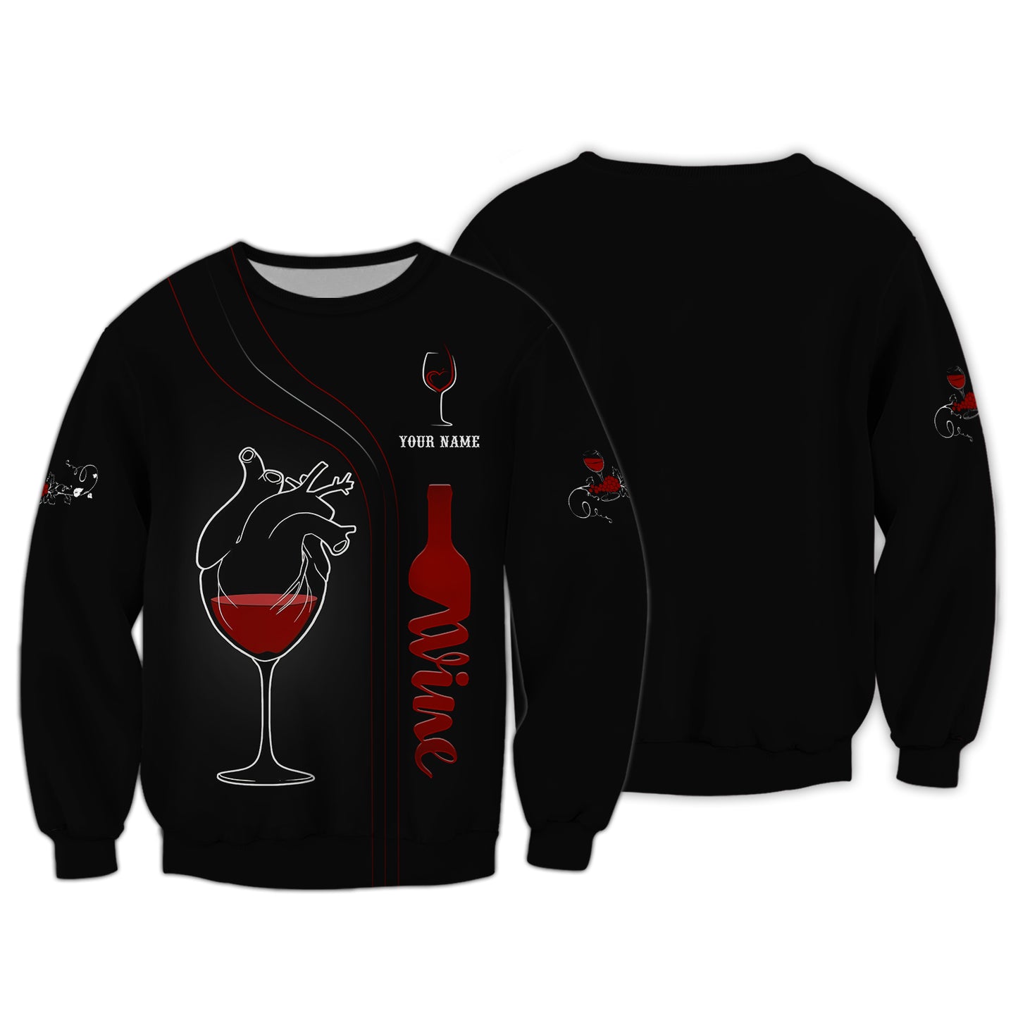 Sudadera con capucha y cremallera con estampado 3D de vino tinto, regalo personalizado con nombre para amantes del vino