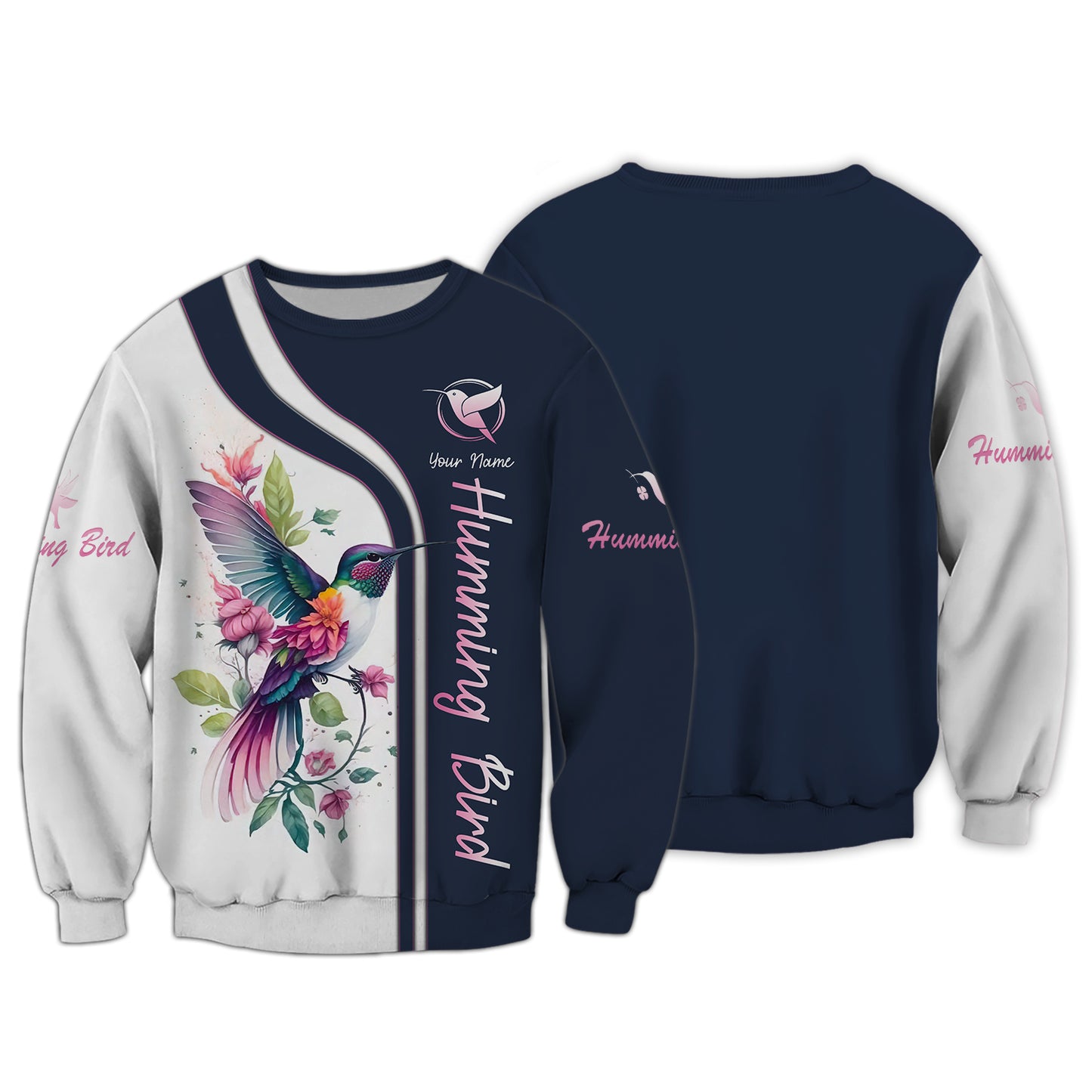 Sweat à capuche zippé colibri avec fleurs et impression 3D complète, cadeau personnalisé avec nom pour les amoureux des colibris