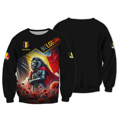 3D Full Print The Lion Warrior Of Belgium Shirts Personalized Name Gift For Belgium Lovers