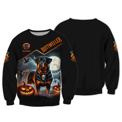 Happy Halloween Custom Name 3D T-Shirts Rottweiler With Pumpkin Halloween Shirt