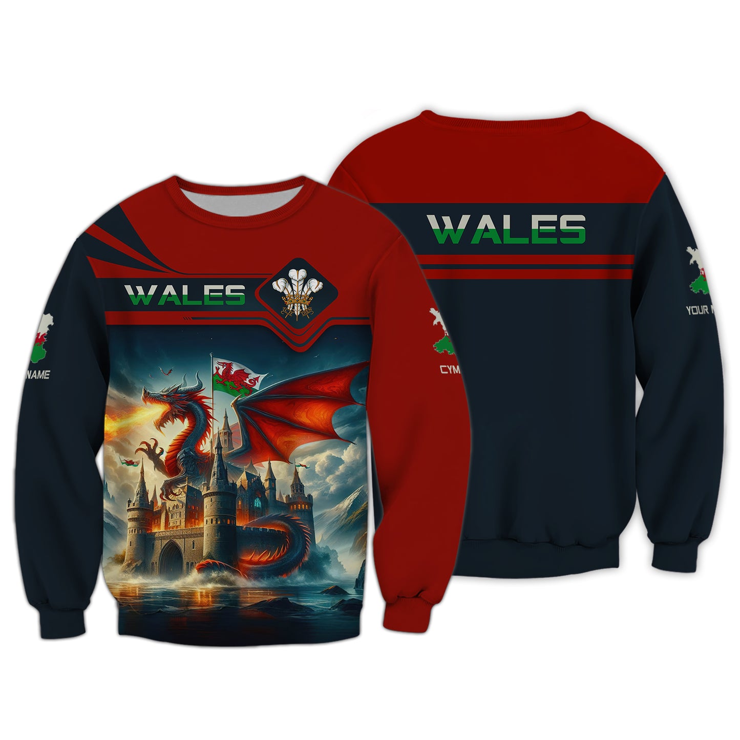 3D Full Print Mighty Wales Dragon With Castle Shirt Personalized Name Gift For Welsh Lovers