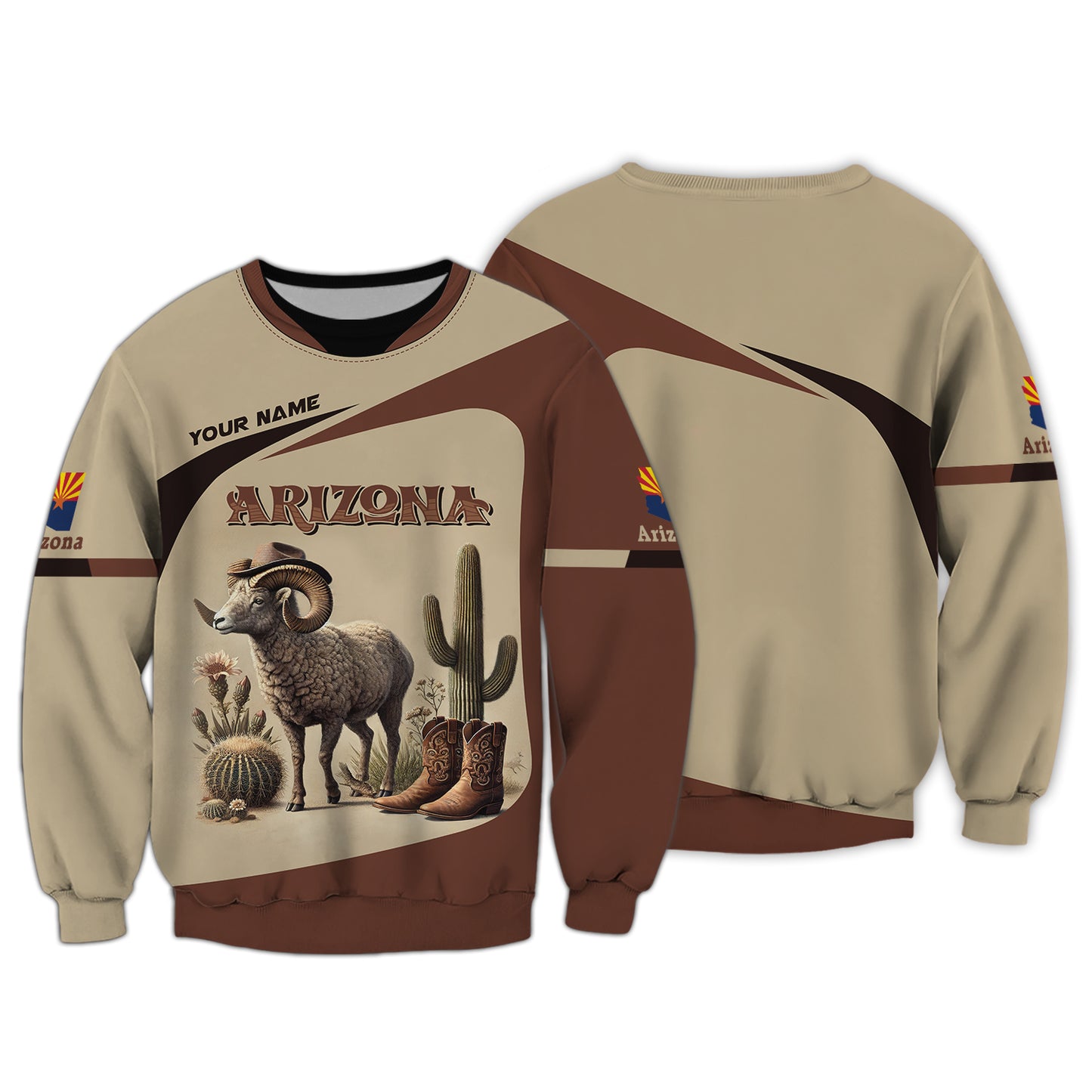 3D Full Print Bighorn Sheep Of Arizona Zipper Hoodie Personalized Name Gift For Arizona Lovers