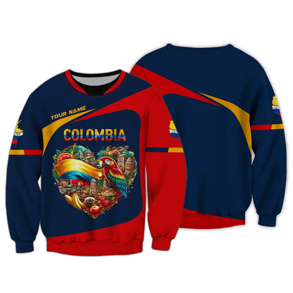 Sudadera con capucha y cremallera con corazón de Colombia, nombre personalizado, camiseta de Colombia, camiseta unisex de Colombia