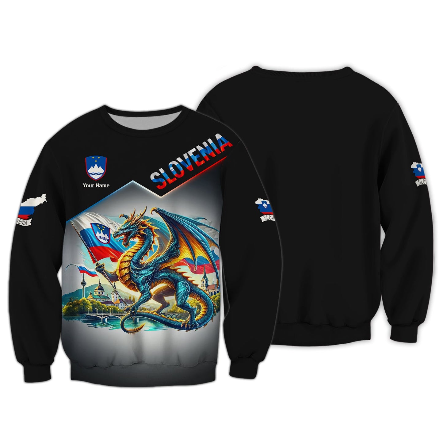 Sudadera con capucha y cremallera con estampado 3D de dragón de Eslovenia, regalo personalizado con nombre para amantes de Eslovenia