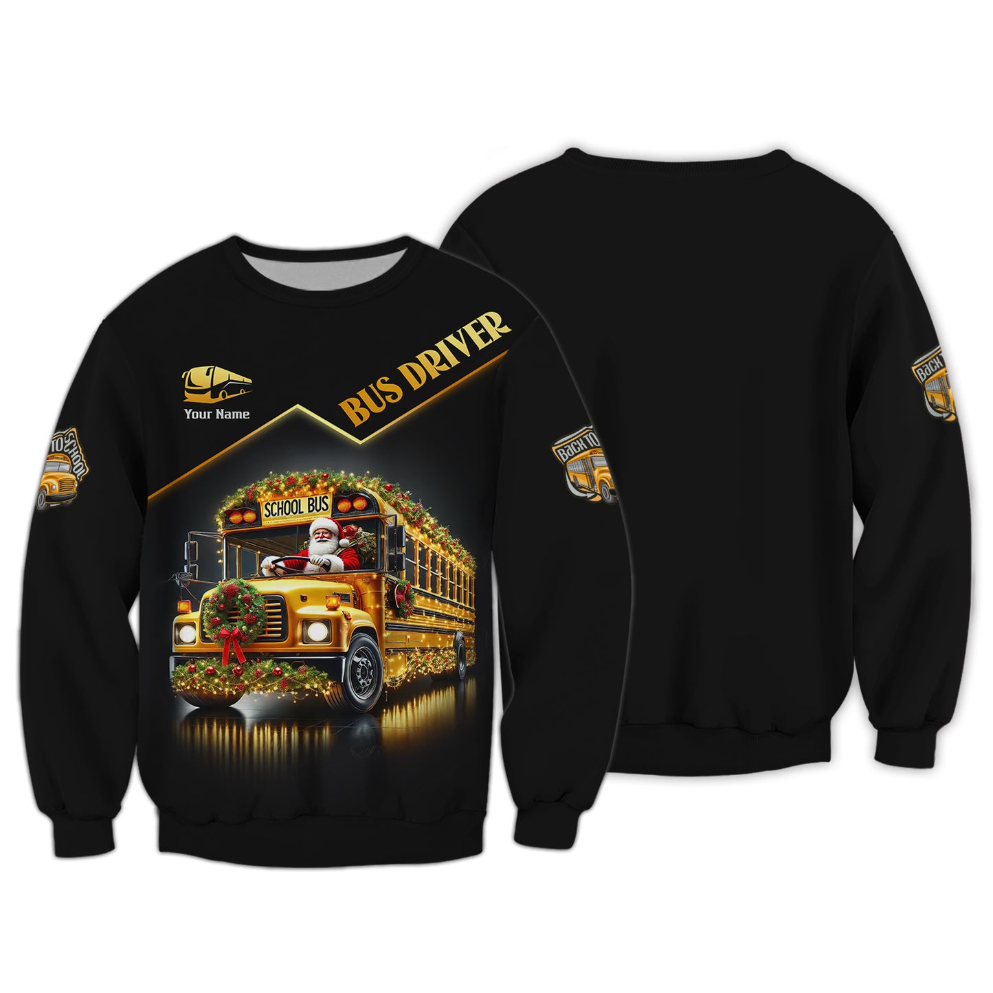 Custom Name T-Shirt Santa Claus Driving A Christmas Themed School Bus Gift For Bus Drive Lover