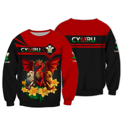 Dragon With Lions Of Wales Custom Zipper Hoodie Wales 3D Full Print Shirt Gift For Welsh Lovers