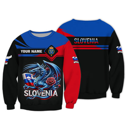 T-shirt 3D Full Print Slovenia Dragon Pride Cadeau personnalisé avec nom pour les amoureux slovènes