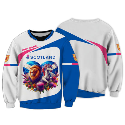 Camiseta personalizada con nombre y estampado 3D de león con unicornio en Escocia como regalo para amantes de Escocia