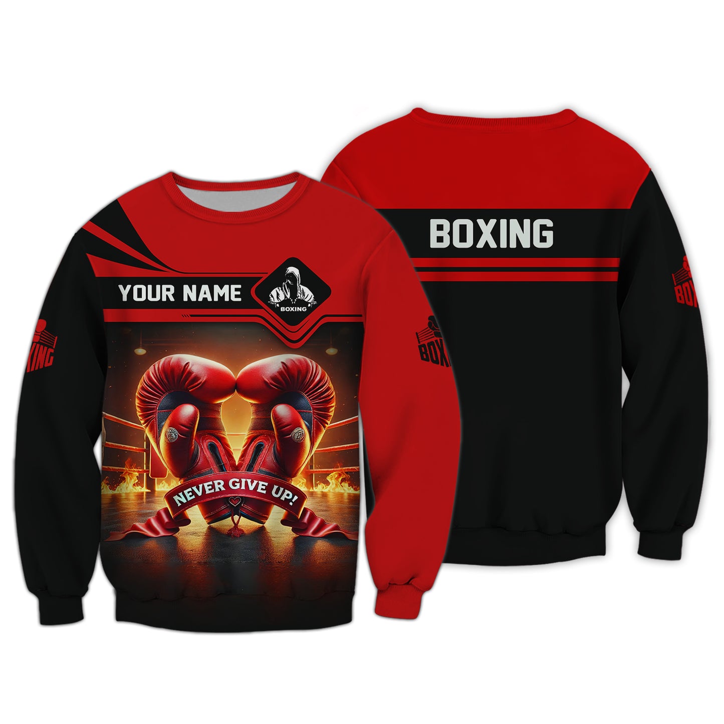 Camiseta personalizada con nombre de boxeo "Nunca te rindas", regalo 3D personalizado para amantes del boxeador