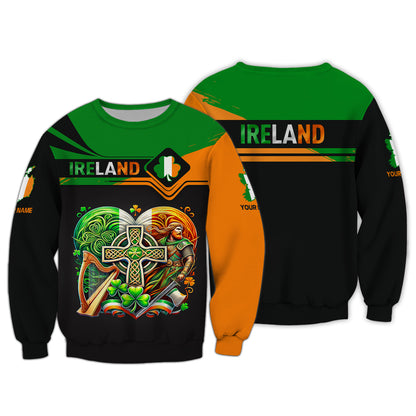 Camisetas con nombre personalizado y corazón de Irlanda con impresión 3D completa, regalo para amantes irlandeses