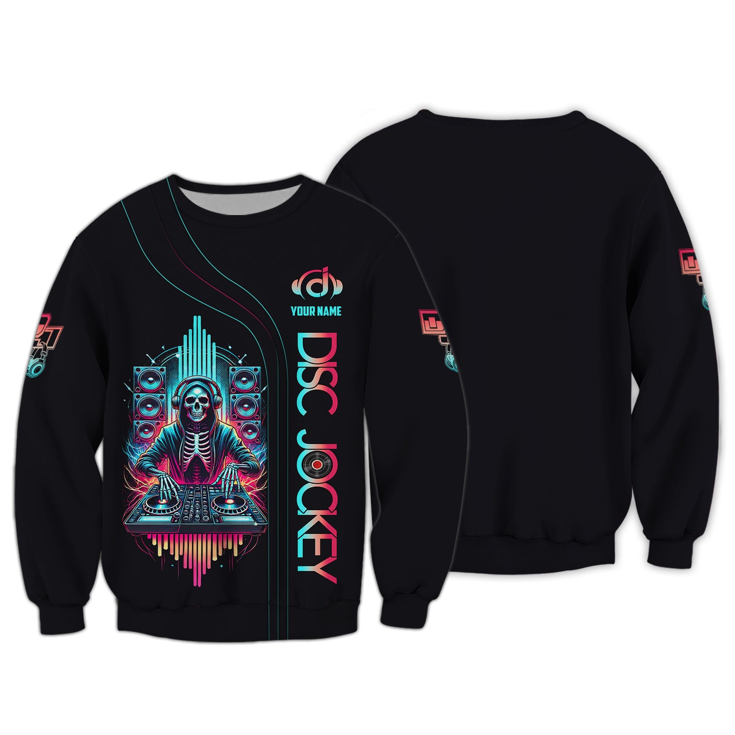 Sudadera con capucha y cremallera con esqueleto de DJ con impresión 3D completa, regalo con nombre personalizado para amantes de los disc jockeys