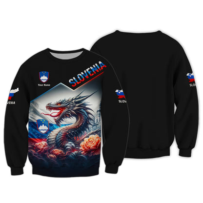 Camiseta personalizada con dragón y bandera de Eslovenia, sudadera con cremallera 3D y nombre personalizado, regalo para amantes de Eslovenia