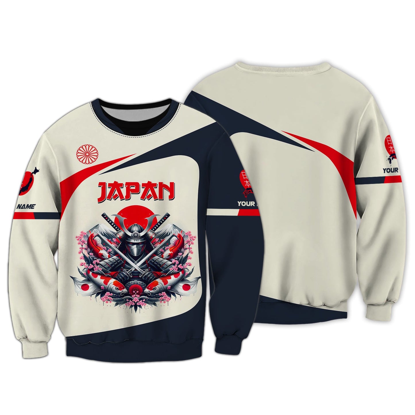 Sweat à capuche zippé personnalisé japonais Samouraï avec poisson Koi 3D T-shirt cadeau pour amoureux japonais