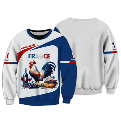 Sweat à capuche zippé 3D avec nom personnalisé Coq France Cadeau personnalisé pour les amoureux de la France