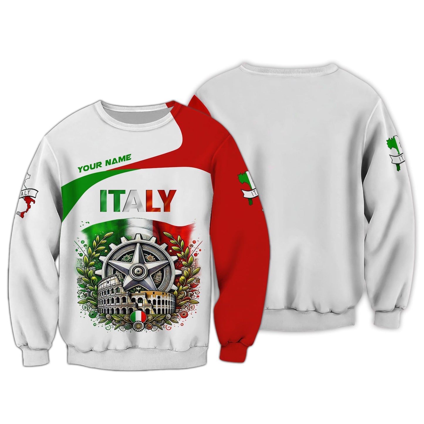 Sudadera con capucha y cremallera 3D con nombre personalizado y escudo de armas de Italia, regalo personalizado para amantes de Italia