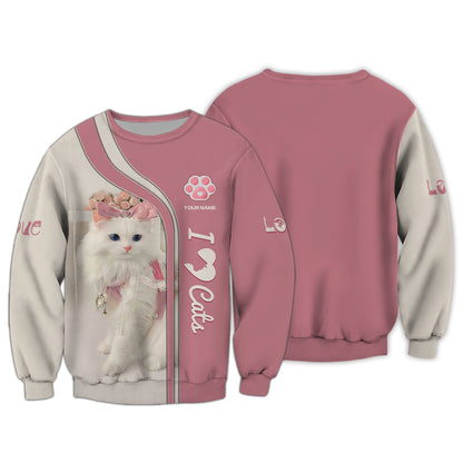 Sudadera con capucha y cremallera con estampado 3D completo de gato lindo, regalo con nombre personalizado para amantes de los gatos