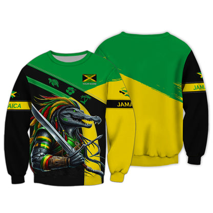 Camisetas con estampado 3D completo de guerrero cocodrilo de Jamaica, regalo con nombre personalizado para los amantes de Jamaica