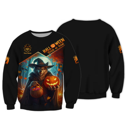 T-shirts personnalisés d'Halloween T-shirt 3D Wolf Witch Cadeau pour les amoureux d'Halloween