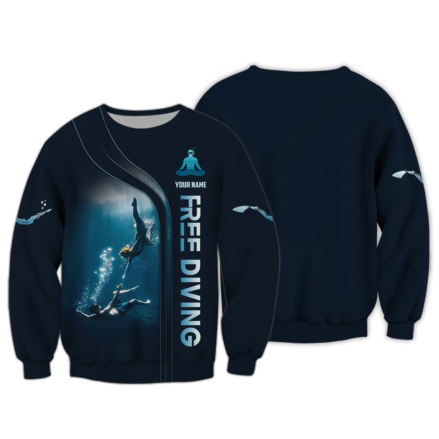 3D Full Print Customizable Freediving T-shirt With Underwater Adventure Personalized Name Gift For Diver Lovers