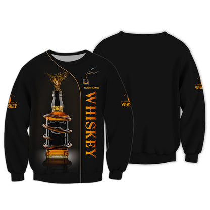 3D Full Print Custom Whiskey Bottle Splash T-shirt Personalized Name Gift For Whiskey Lovers