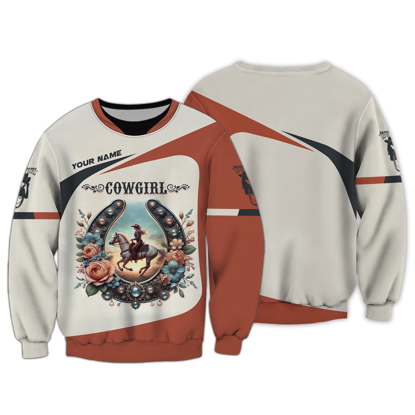 Custom Name Cowgirl With Horseshoe Flowers 3D Shirt Gift For Cowgirl Lovers