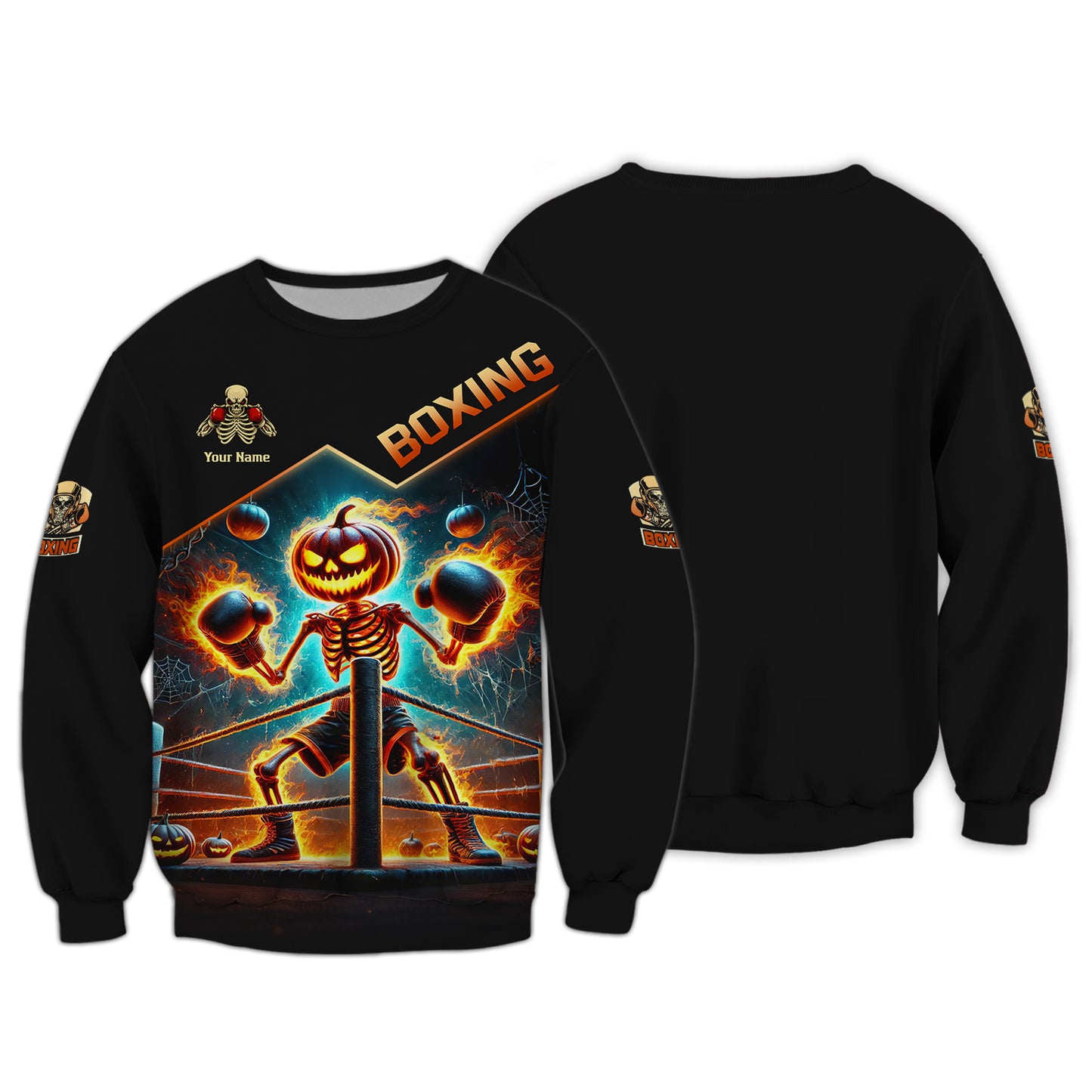 Camisetas de boxeo con estampado 3D completo de calavera y calabaza, regalo con nombre personalizado para amantes de Halloween