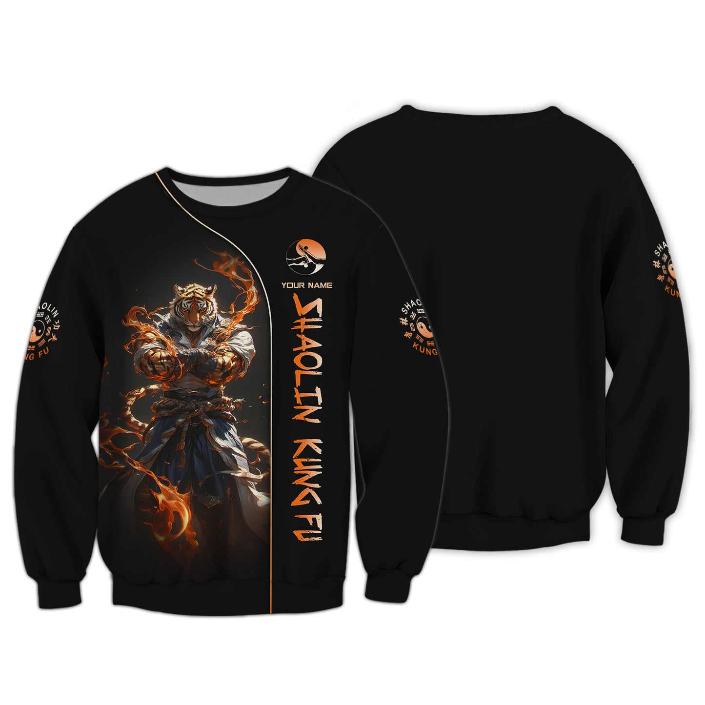 Tiger Spirit Custom Shaolin Kung Fu T-Shirt With Fiery Personalized Name Gift For Shaolin Kungfu Lovers