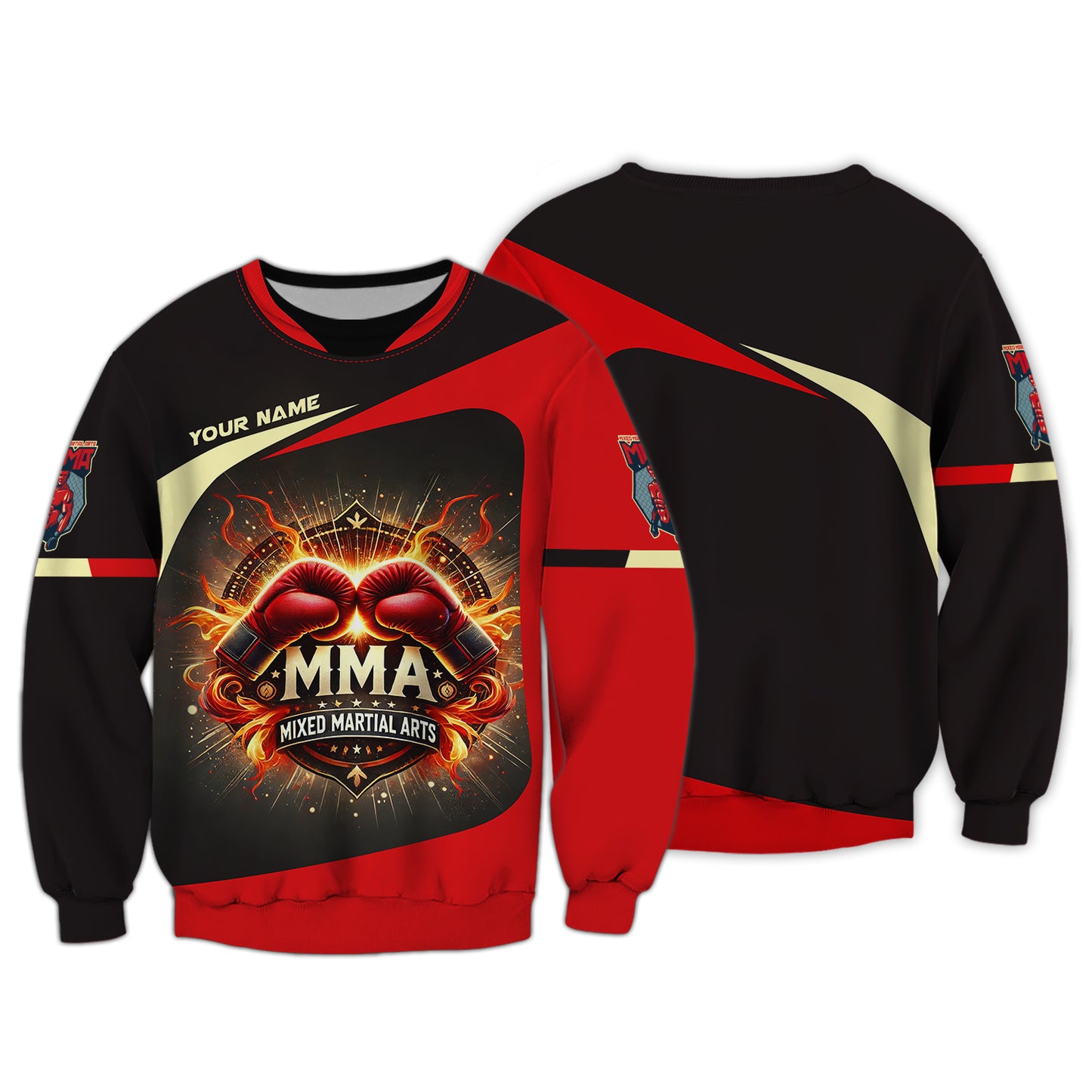 Mixed Martial Arts Personalized Name Flaming MMA Gloves Custom 3D Shirts Gift For MMA Lovers