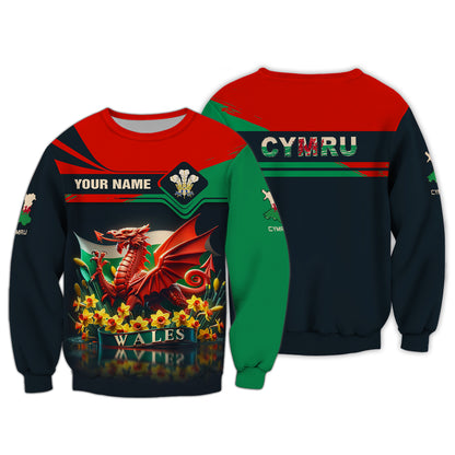 T-shirts personnalisés Dragon Of Wales Wales T-shirt imprimé 3D complet Cadeau pour les amoureux du Pays de Galles