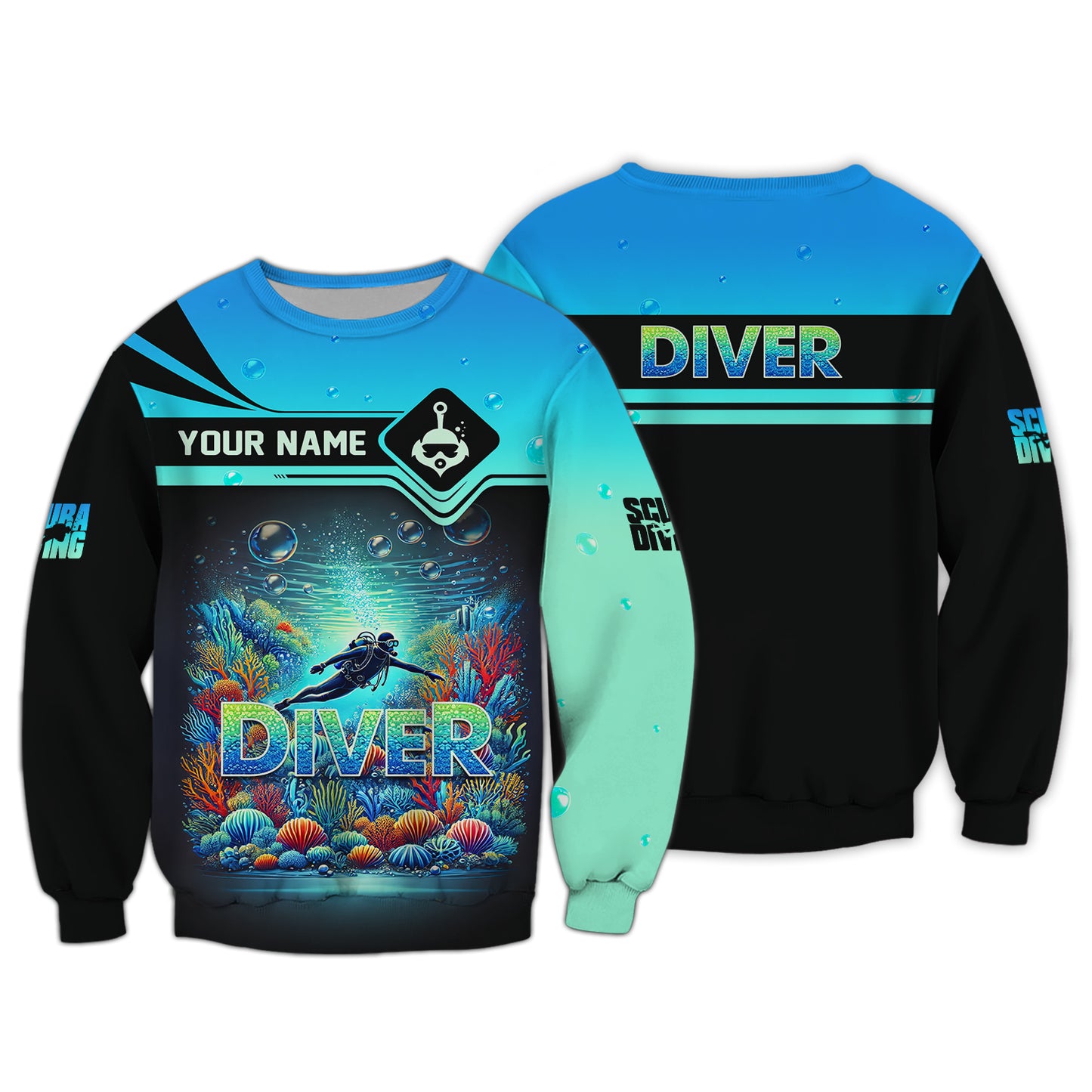 Scuba Diving Explore The Ocean Custom Name 3D Zipper Hoodie Personalized Gift For Diver Lovers