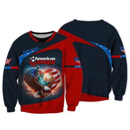 T-shirt personnalisé avec nom en 3D America Heart, cadeau personnalisé pour les amoureux de l'Amérique