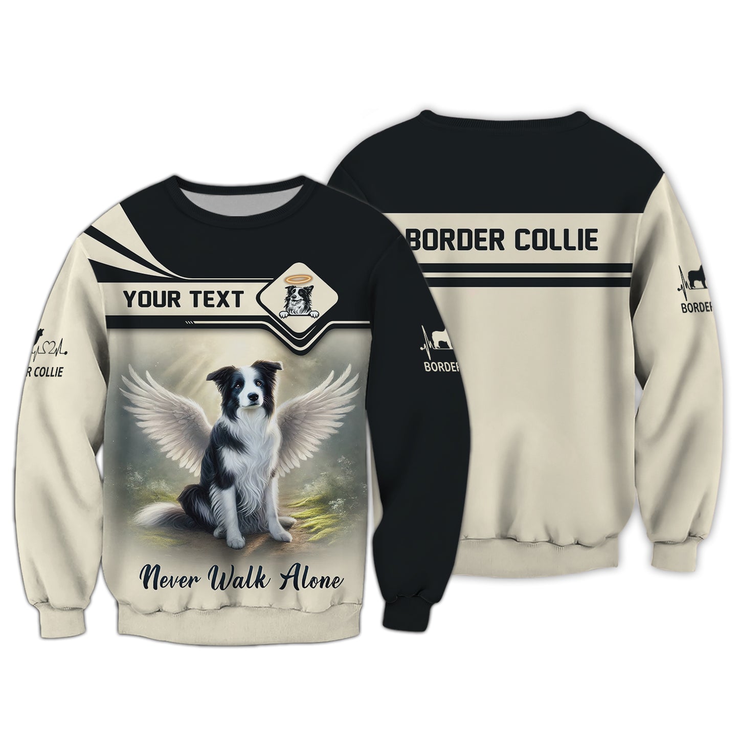 Camiseta personalizada con nombre en 3D de Border Collie. Nunca camines solo. Regalo para amantes de los perros