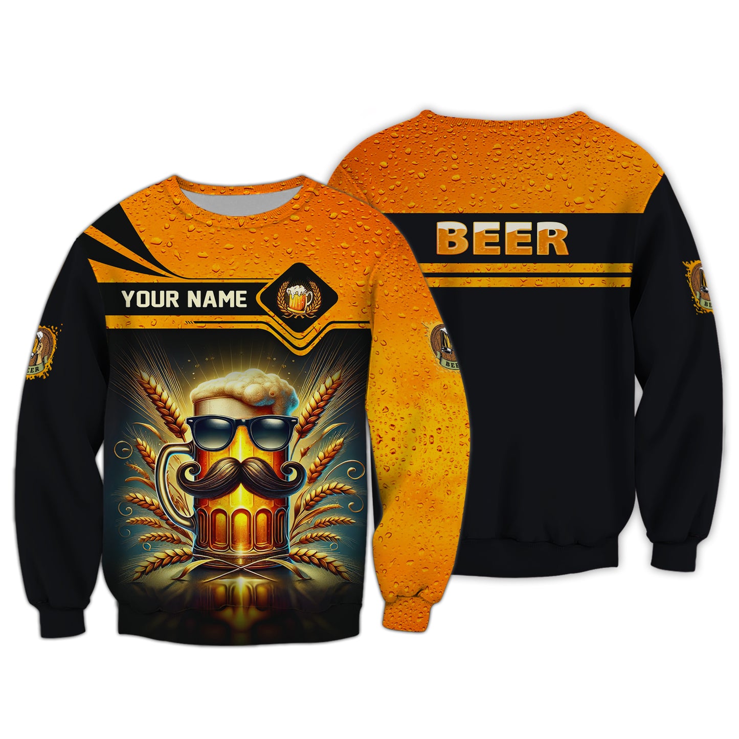 T-shirt Cool Beer With Beard, nom personnalisé, cadeau 3D pour les amateurs de bière