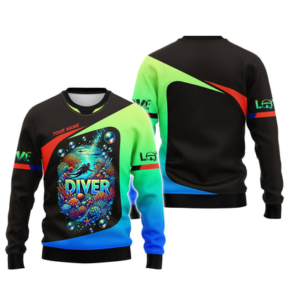 Camiseta personalizada con nombre de buceo en 3D Buceo en el océano Regalo personalizado para amantes del buceo