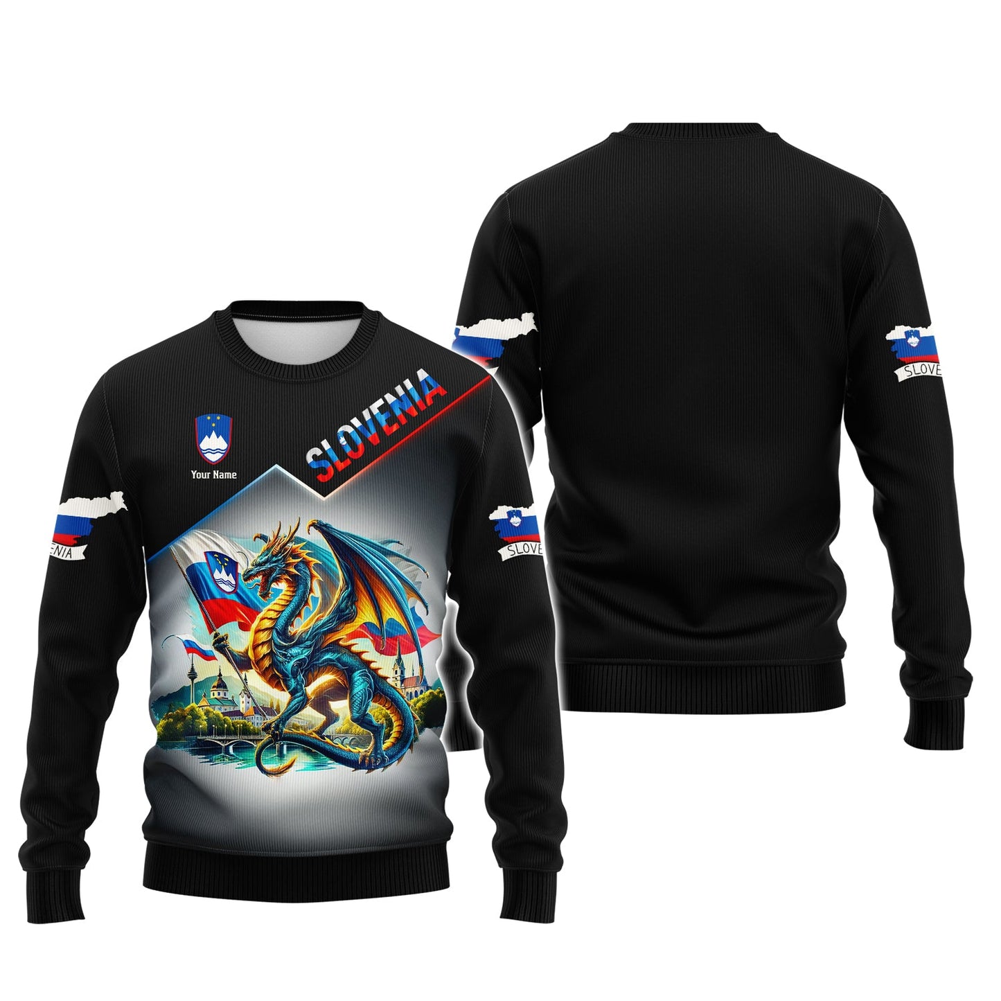 Sweat à capuche zippé Dragon Slovénie imprimé en 3D Cadeau personnalisé avec nom pour les amoureux de Slovénie