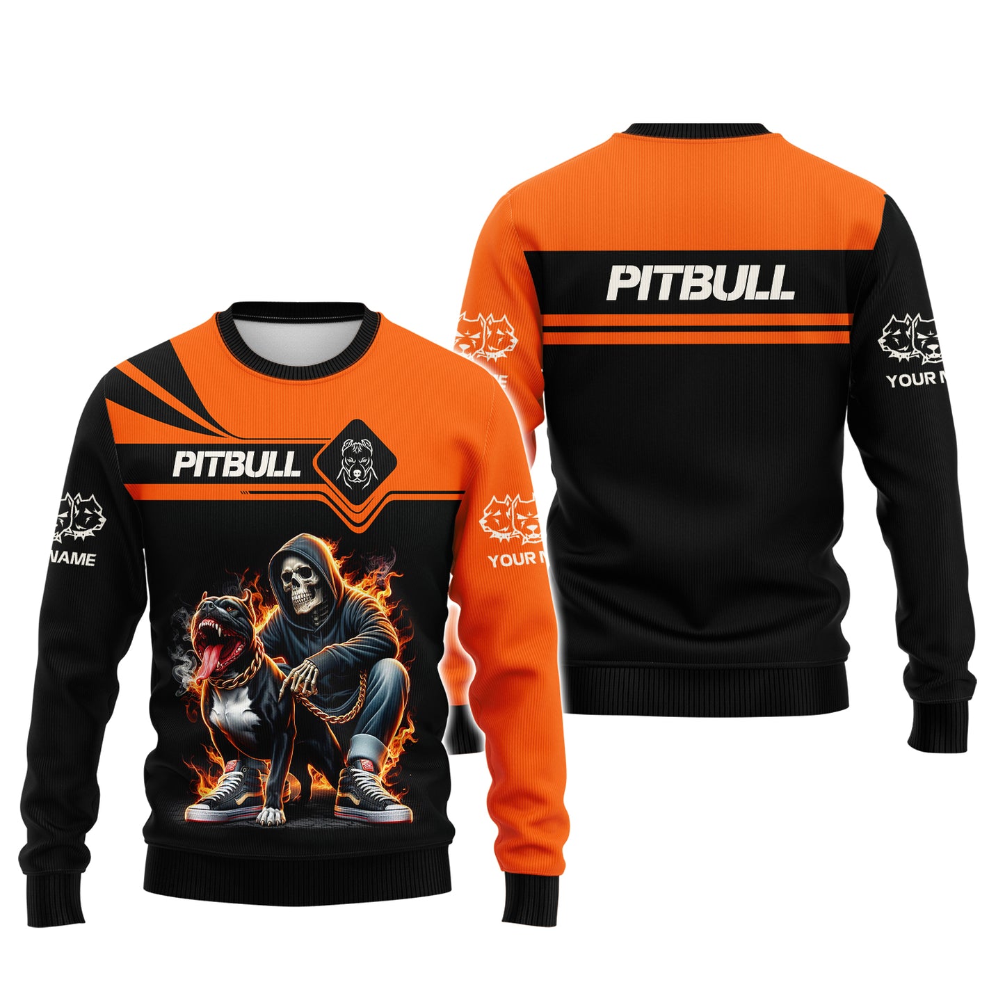 Camiseta con nombre personalizado de Pitbull con calavera de fuego, regalo para amantes de los perros, camisetas 3D