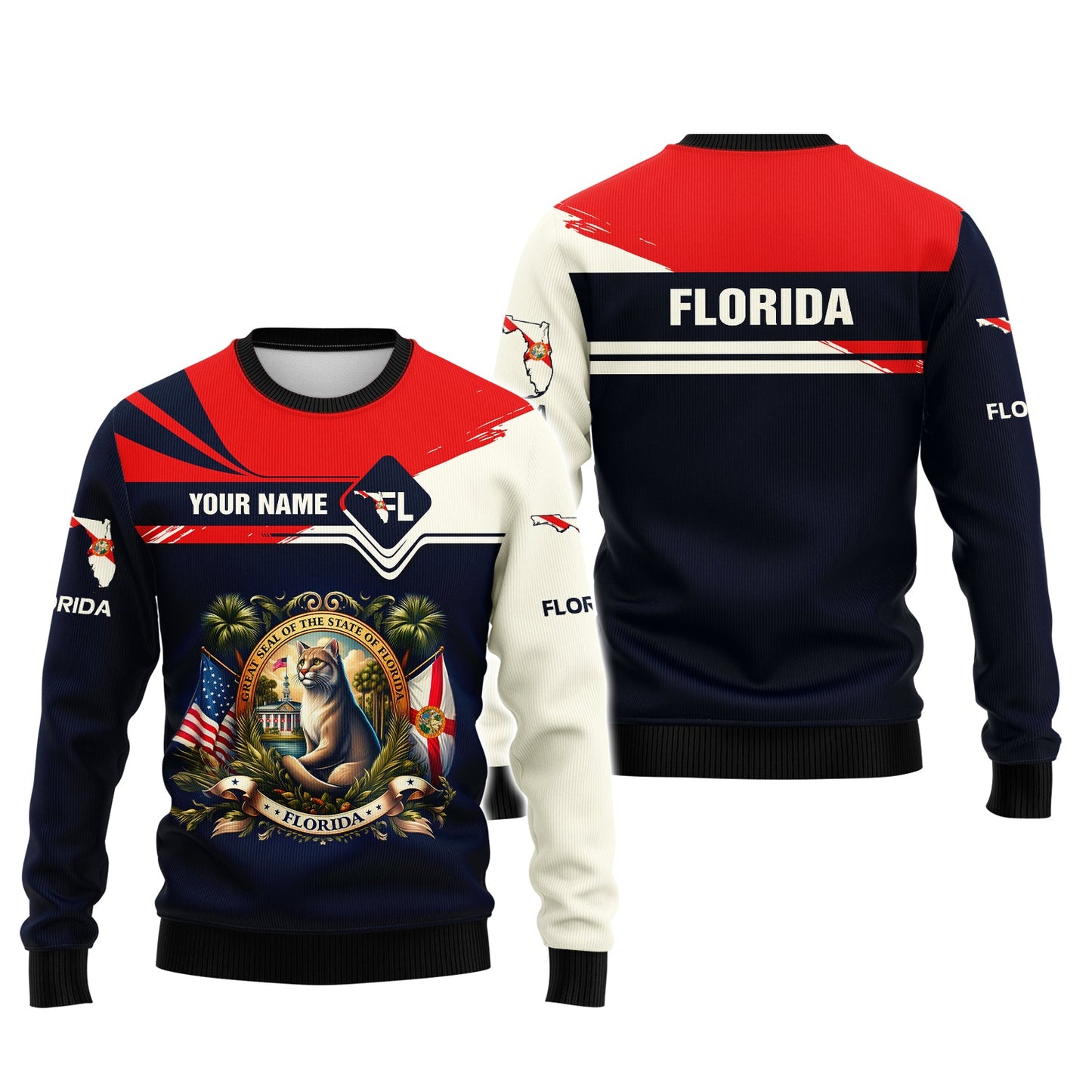 Sudadera con capucha y cremallera personalizada con el escudo de armas de Florida, gif para amantes de Florida, camiseta 3D