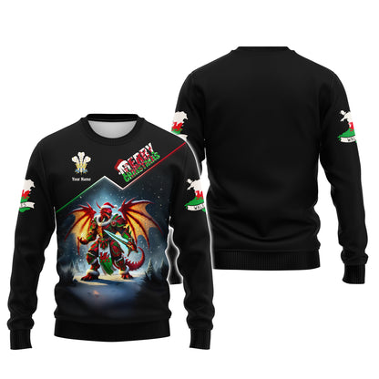 Welsh Dragon Christmas Armor 3D Shirt Personalized Name Gif For Welsh Lovers