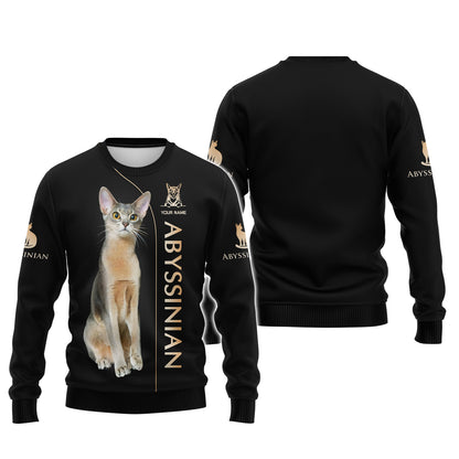 Custom 3D Printed Abyssinian Cat T-Shirts Personalized Name Gift For Cat Lovers