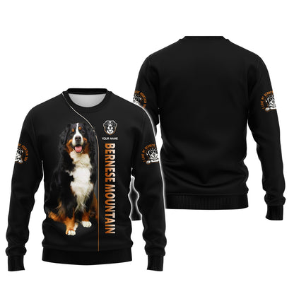 T-shirt personnalisé avec nom de chien de montagne bernois T-shirts 3D de chien de montagne bernois Cadeau pour les amoureux des chiens