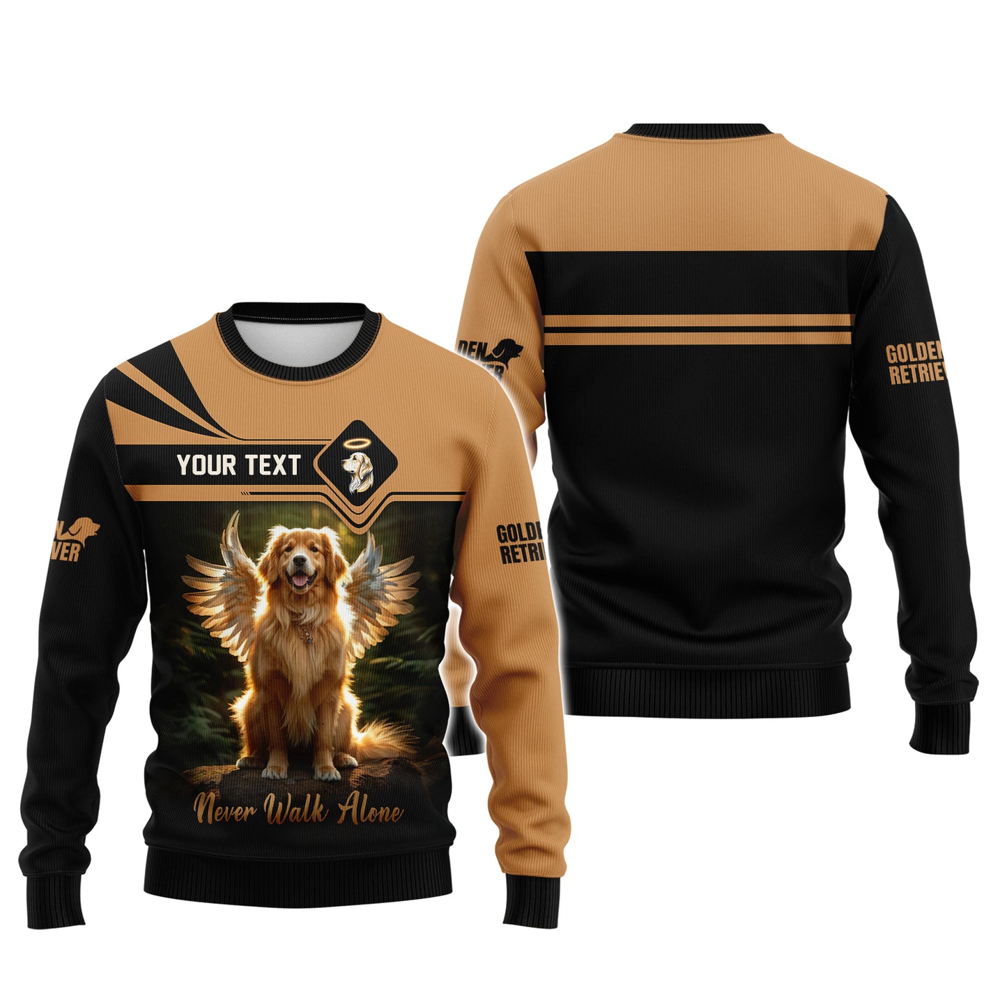 Sudadera con capucha y cremallera 3D con nombre personalizado de Golden Retriever, regalo Never Walk Alone para amantes de los perros